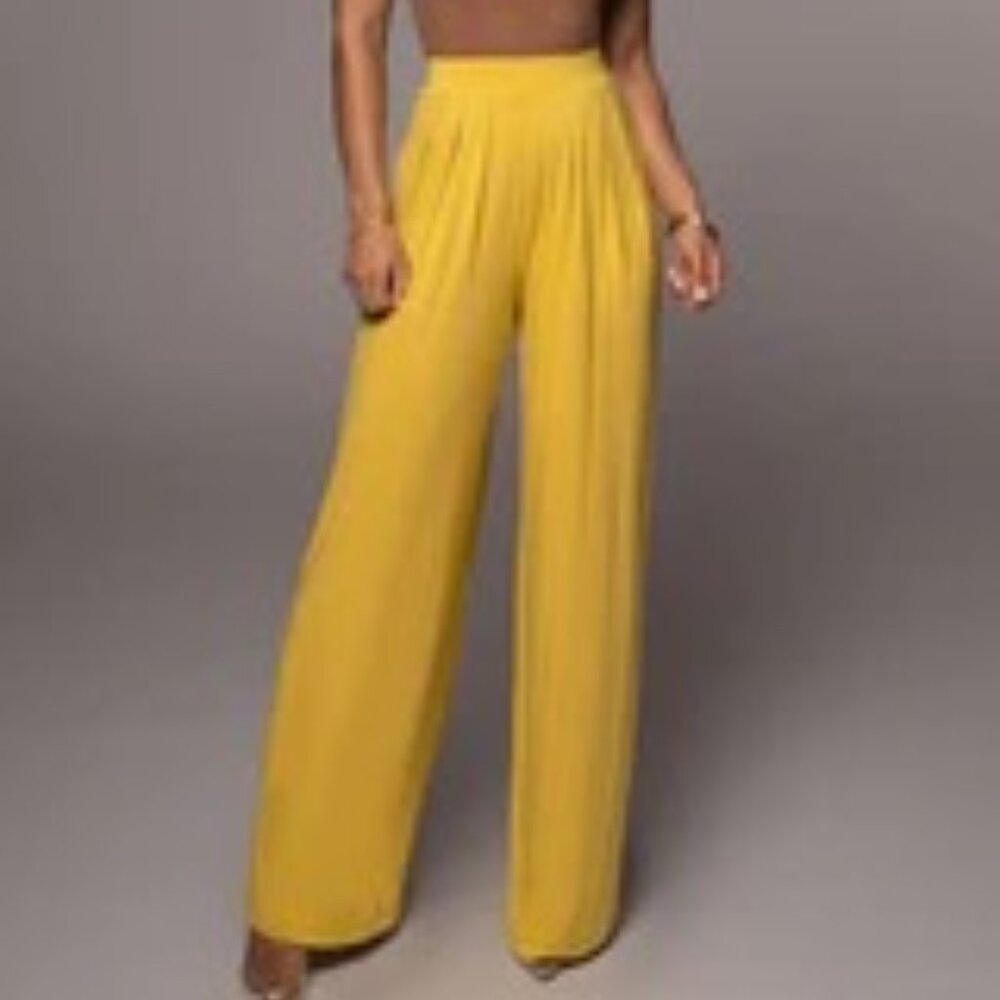 NWOT $73 JLUXLABEL JLUXBASIX YELLOW DEVYN WIDE LEG PANTS SOLD OUT, S